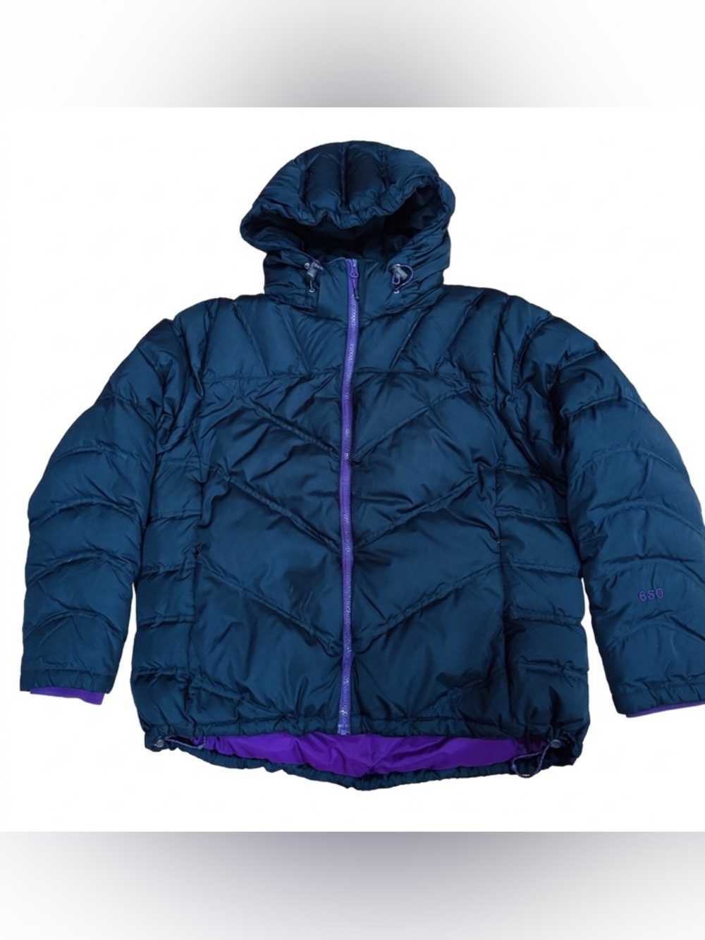 Cabela's 650 Fill Goose Down Puffer Parka | Women’s XL | Navy & Purple